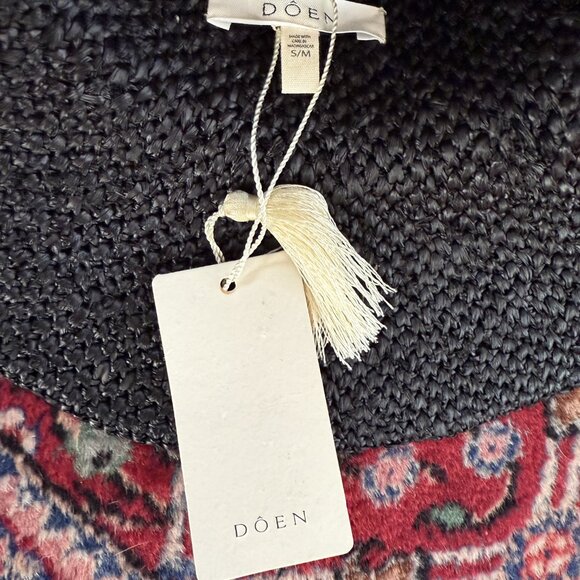 NWT DOEN TAFT BLACK RAFFIA WOVEN HAT S/M - Picture 6 of 9